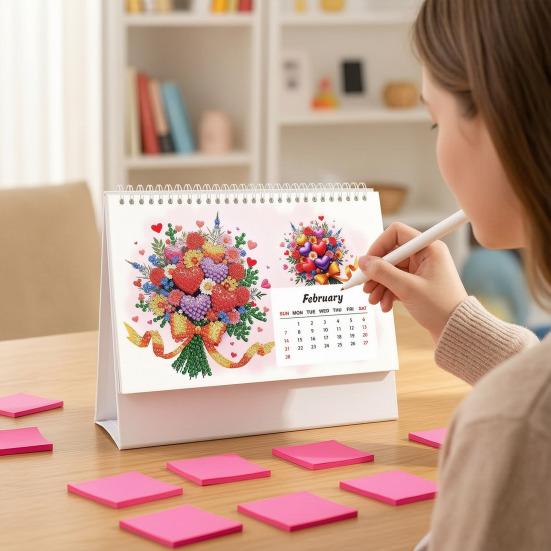 Sada stolního kalendáře Diamond Art, Kreativní sada kalendáře Diamond Art na rok 2027, 12 měsíčních kalendářů od ledna do prosince, Samostatně vyráběný stolní kalendář pro dekoraci domácí kanceláře