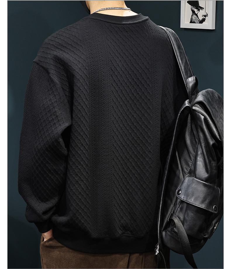 Herrhöst/Vinter Svart Jacquard Rundhalsad Huvtröja med Sammetfoder