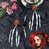 Rhinestone Ghost Claw Hair Clip Gothic Halloween Headwear Retro Skeleton Hand Hairpin  Women