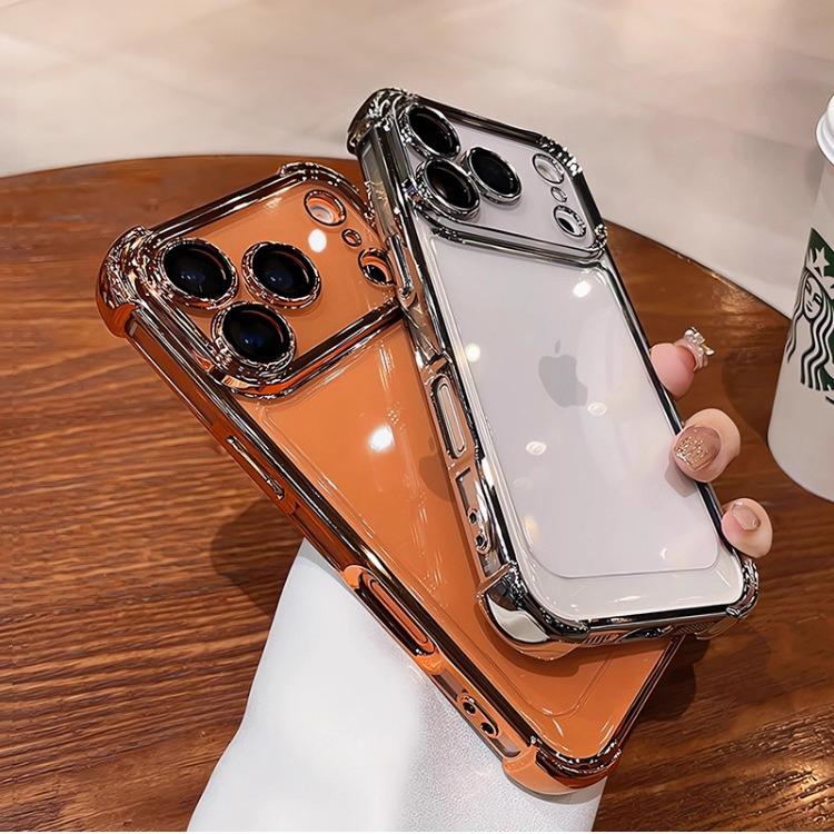Transparent Bumper Acrylic Phone Case for For Iphone 16 17 Pro 12 13 14 11 15 Pro Max Plus Hard Back Shockproof Silver Button Cover