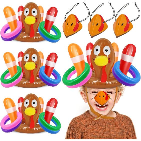 3 Pack Thanksgiving Ring Toss Games Toys for Kids Thanksgiving Inflatable Turkey Hat Toss Games Thanksgiving Family School Party Favors Supplies