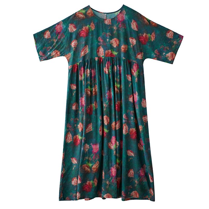 DIMANAF New 2026 Summer Beach Women Plus Size Vintage Lady Long Dress Loose Oversize Maxi Printing Cotton