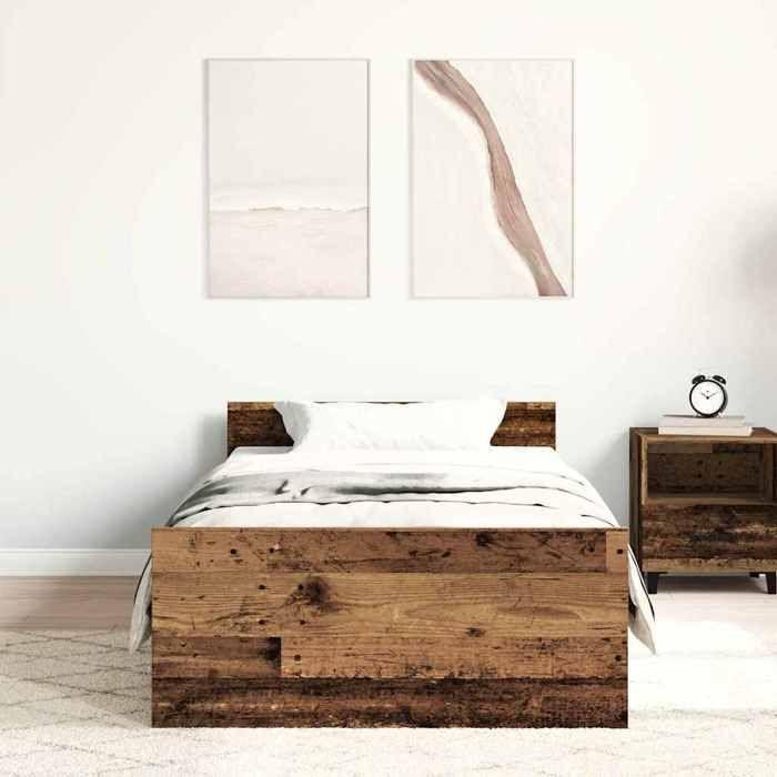 VidaXL Cadre de lit sans matelas vieux bois 75x190 cm bois ingénierie, meubles de chambre, sommier,, lit, lit simple 862310