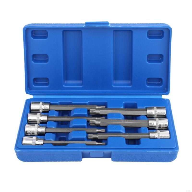 3/8” Drive for Extra Long Allen/Torx Bit Socket Set with Storage Box Metric 3mm -10mm 7-Piece Set Chrome Vanadium St