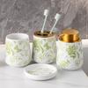 320ml Ceramic Lotion Bottle Green Leaf Wash Set Simple Shampoo Makeup Remover Water Storage Bottle Toothbrush Holder Soap Dish