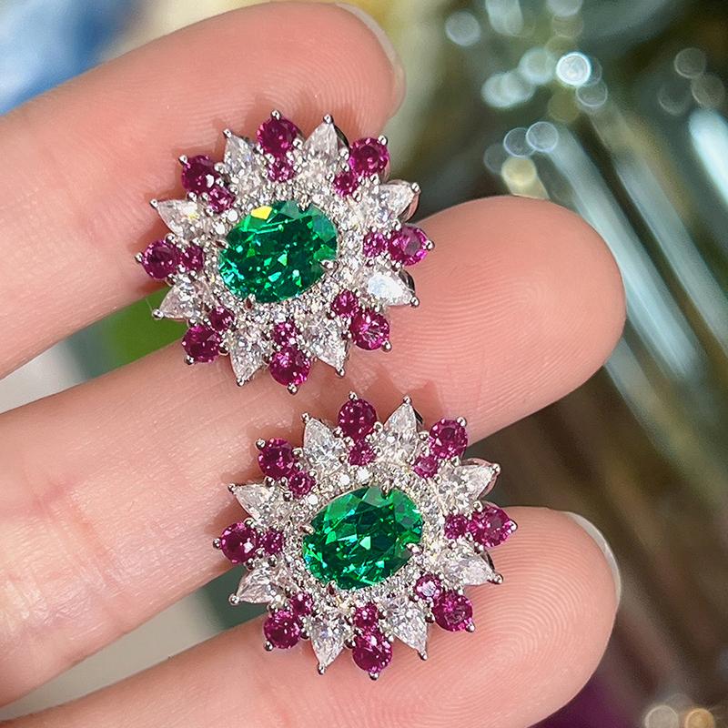 Graceful Lady Gorgeous Stud Earrings Bright Colorful Zirconia Stone Jewelry Temperament Female Wedding Party Accessories