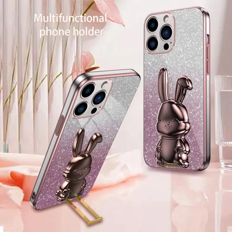 Gradient Glitter Rabbit Holder Phone Case For Samsung Galaxy Note 8 9 10 20 S24 S23 S22 S21 FE S20FE Ultra S10 S9 S8 Plus Cover