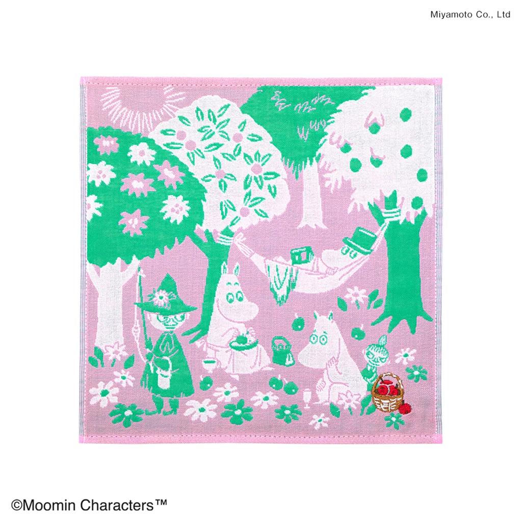 JIKAN STYLE Moomin Gauze Made in Gauze Pile Pink and 25 x 25 05871 Handkerchief, Triple-Ply Handkerchief, Japan, 100% Cotton, Outer, Lining, Green,