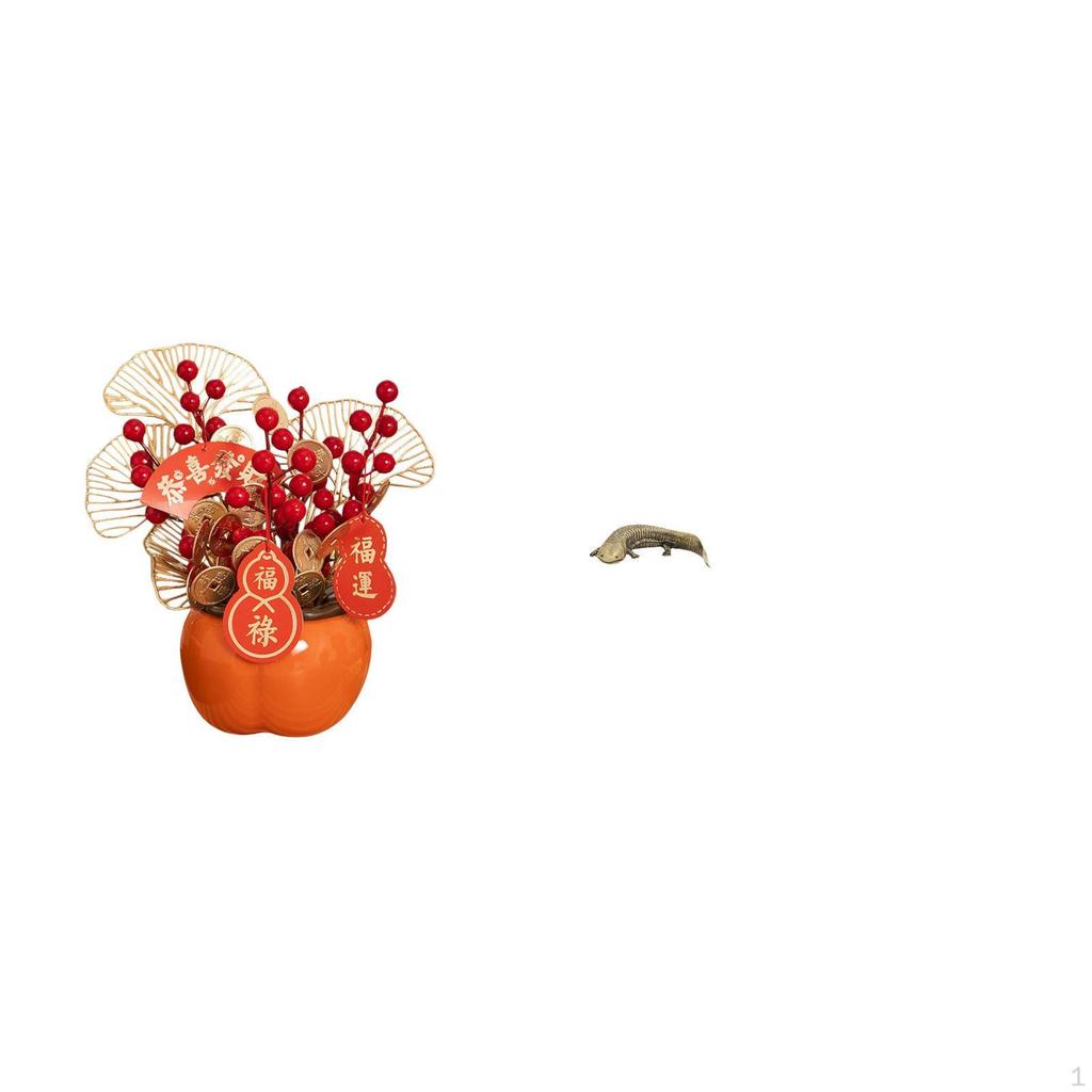 Artificial Flower Bonsai Copper Salamander Figurine Creative DIY Crafts Chinese Year Decoration