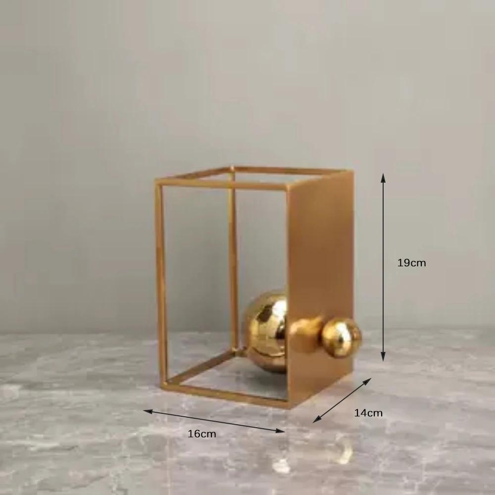 

Golden Photo Frame Spherical Ornaments Metal Crafts Geometric Box Abstract Sculpture Metal Decorative Ornaments Home Decoration