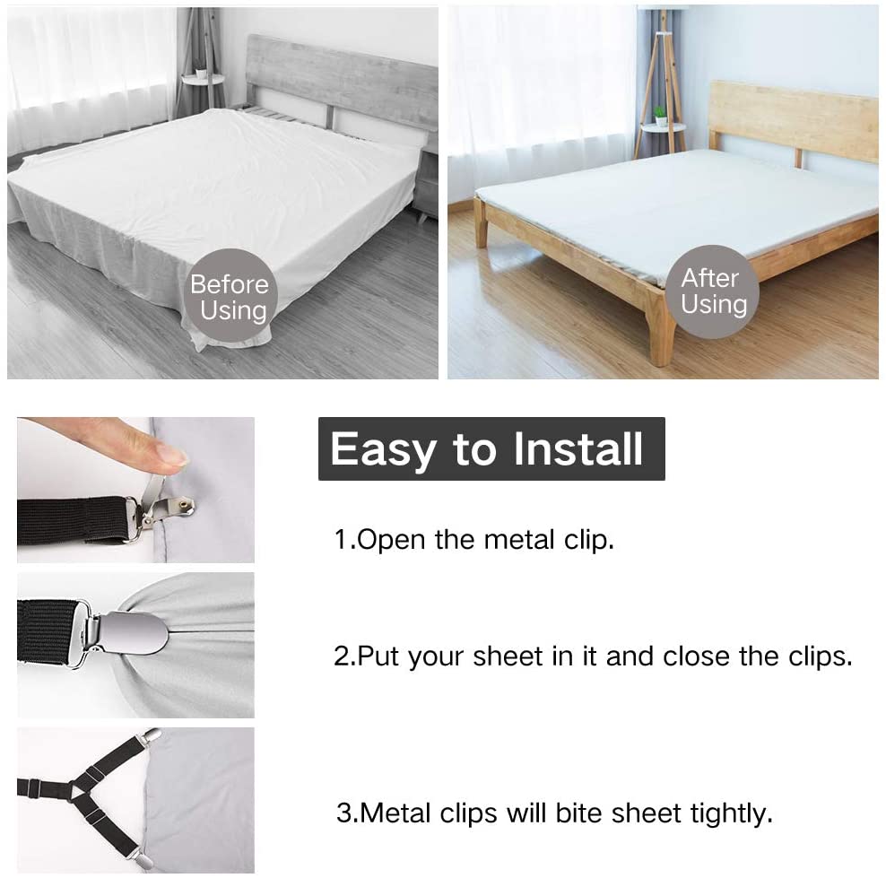4Pcs/Set Elastic Bed Sheet Grippers Belt Fastener Bed Sheet Clips Mattress Cover Blankets Quilt Holder Textiles Organize Gadgets