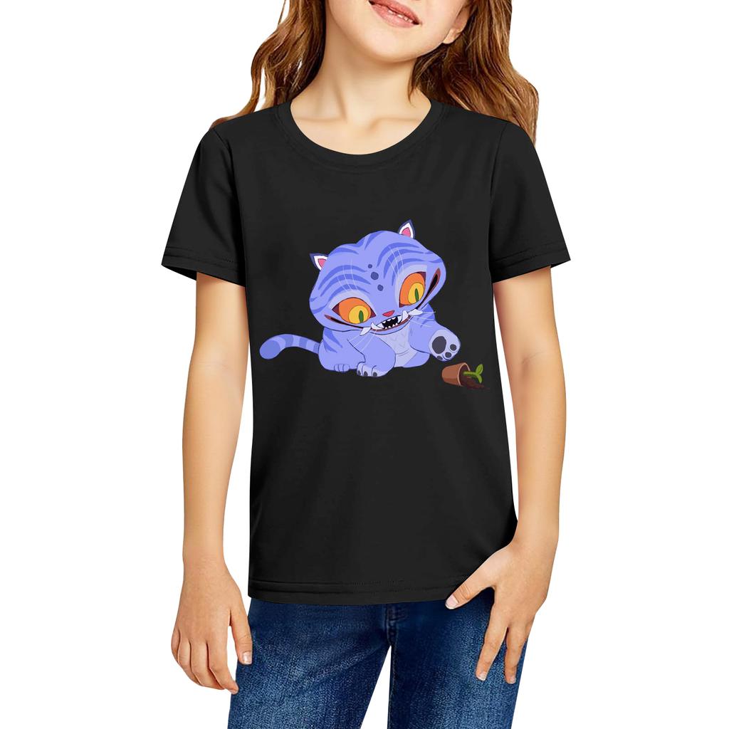 Fashionable Round Neck Short Sleeve Work Clothes Printed Tops For KID Summer Tops