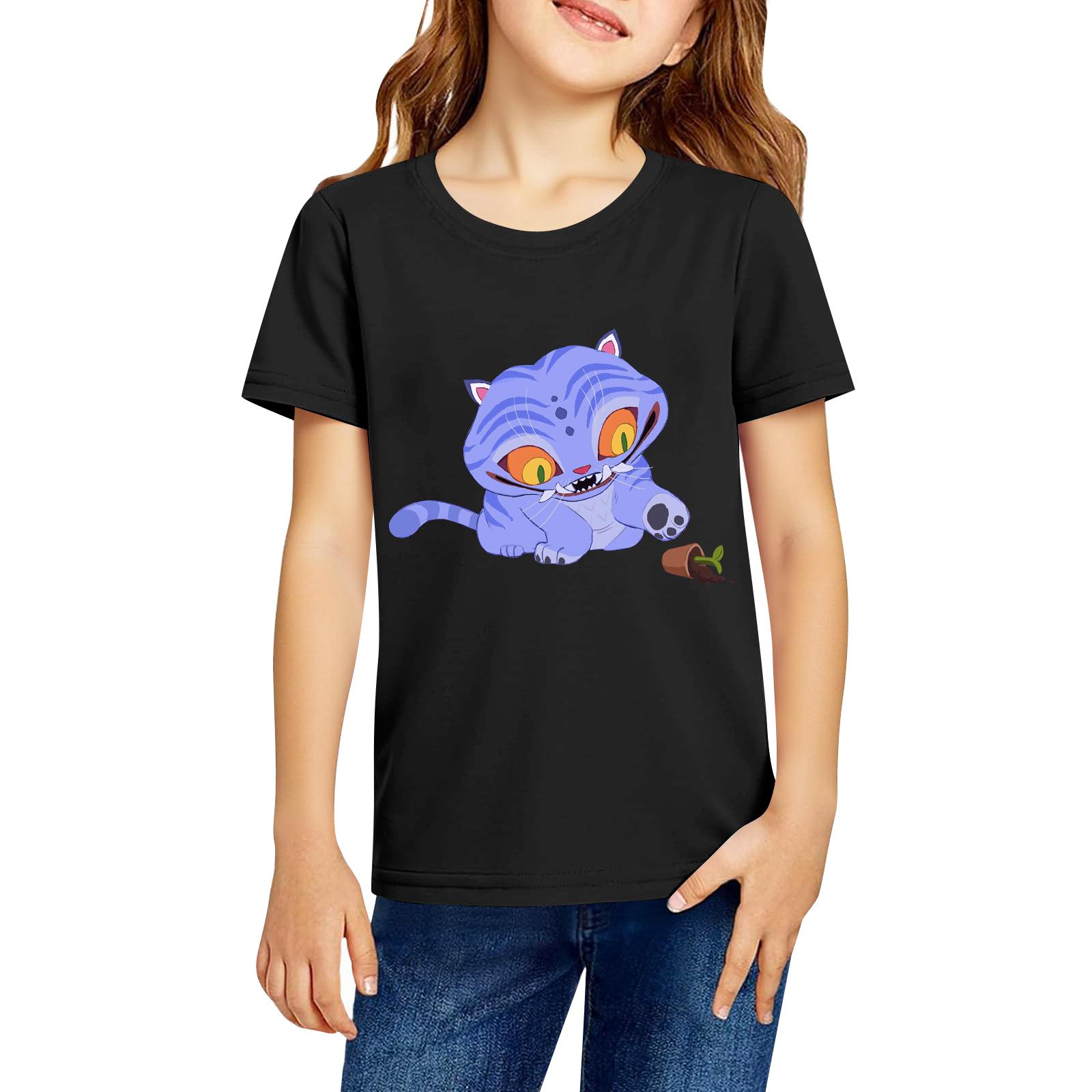 

Модная рабочая одежда с короткими рукавами и круглым вырезом, топы с принтом для детских летних топов 130 чёрный