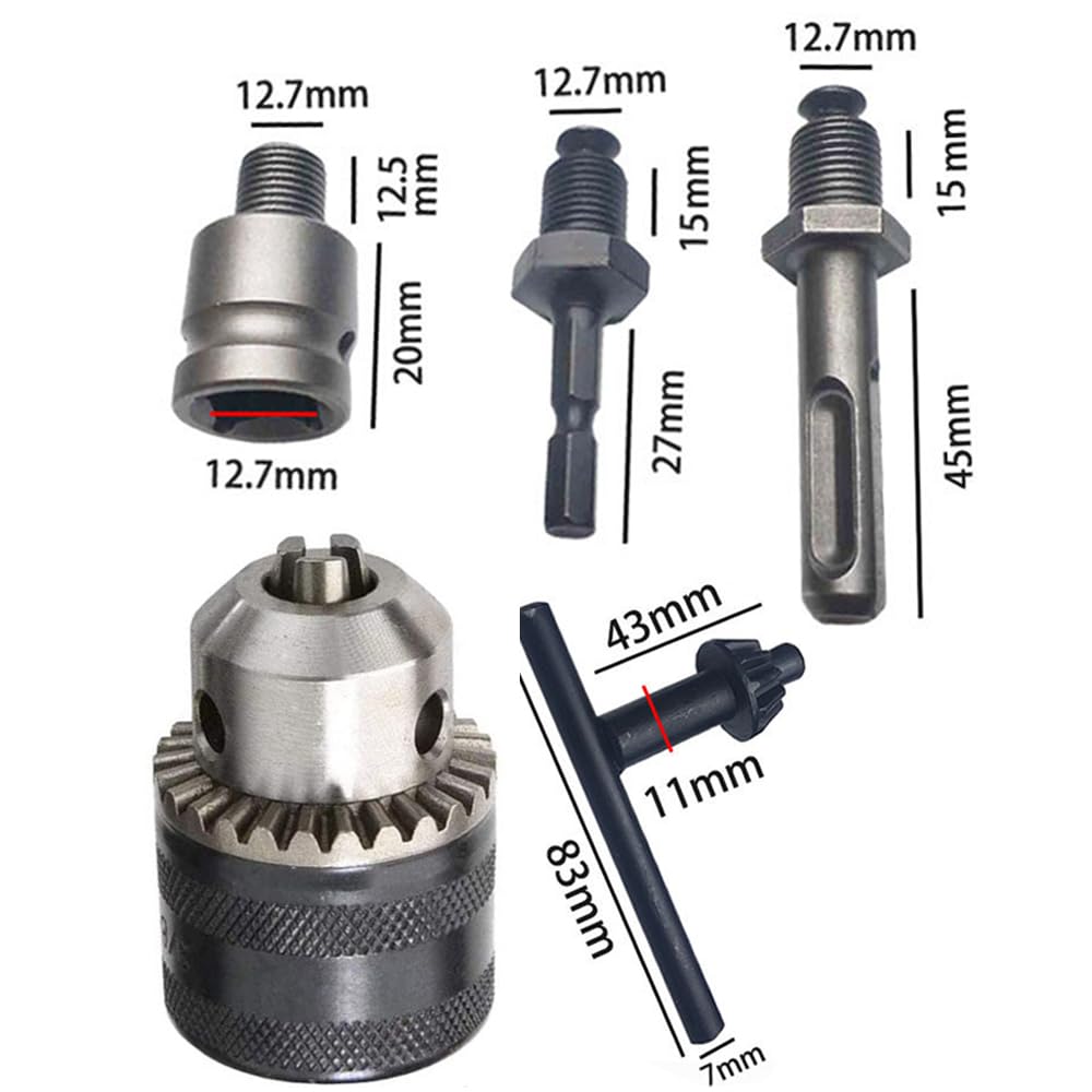 LOYELEY Drill Chuck Hex Shank SDS Inch Adapter Socket Black with Metal Key Impact Wrench Conversion Tool 13mm Electric Drill Chuck Impact Driver All