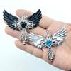 Wang Sheng Black & White Winged Angel Couple Necklace with Cross Pendant
