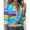 2025 Women's Shirts Geometric Graphics Blouse Spring Autumn Lapel Neck Blouse Tops Office Ladies Long Sleeve Shirt Women Clothes