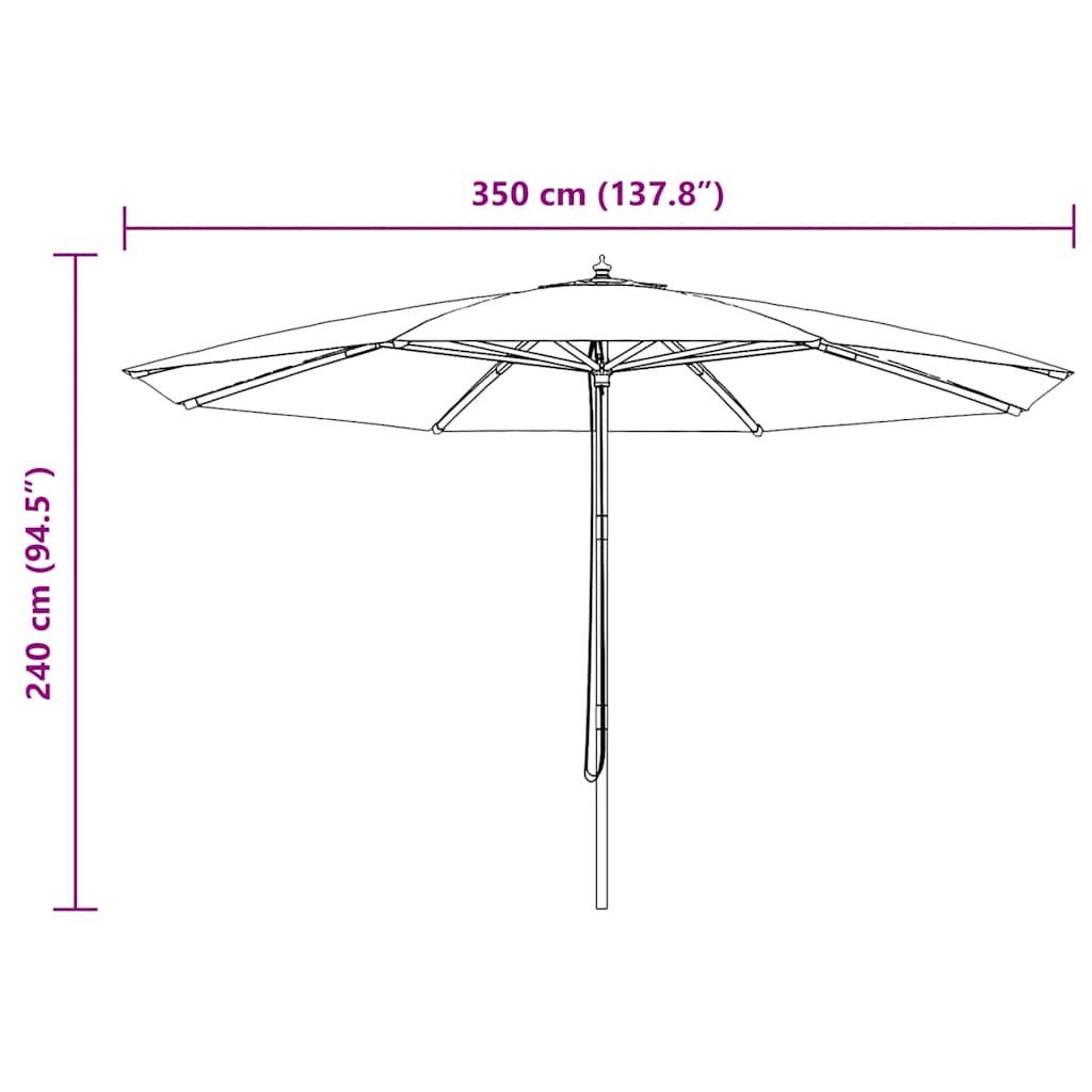 350 Cm Taupe Sun Umbrella with Wooden Pole