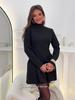 2025 Autumn High Neck Long Sleeve Black Short Dress for Women