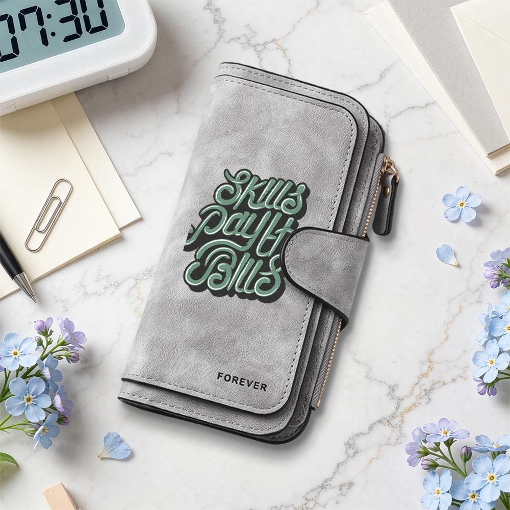 Fashion Long Purse Skills Print Card Holder Portable Daily Use Wallet for Women Men Forever Style