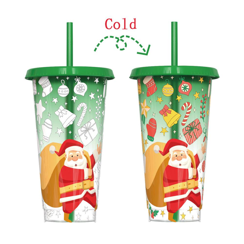 Christmas Color Changing Cups with Lids and Straws Bulk,Christmas Cups Include Spill Resistant Straw Water Iced Coffee or Tea