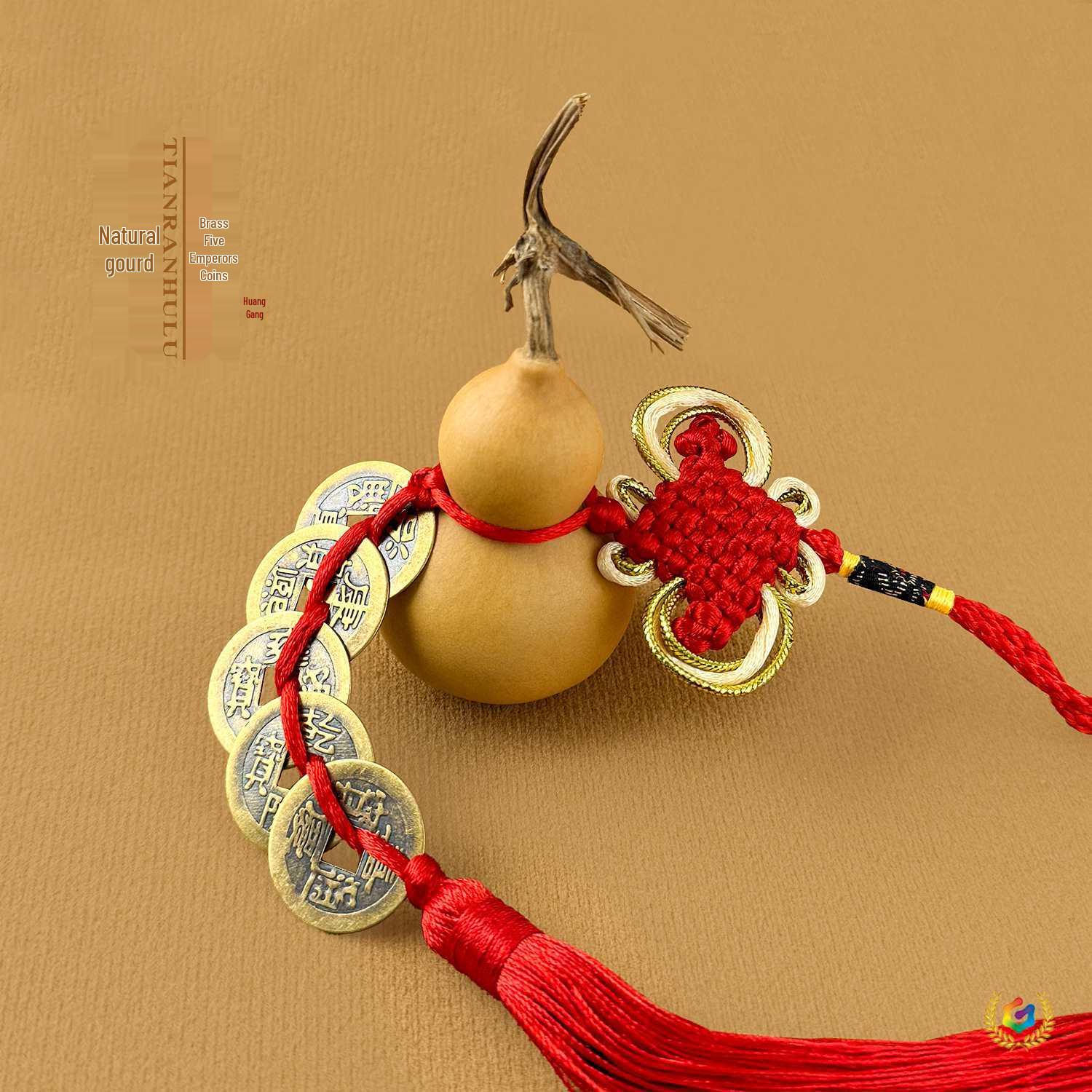 

Peace Gourd Pendant with Five Emperor Coins - Natural Dragon Head Design, Closed or Open Mouth for Good Fortune Single Open Gourd