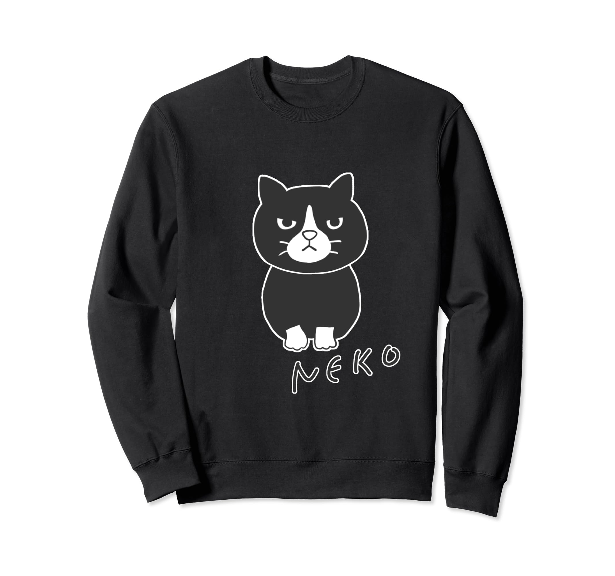 

Cat Big Black and White Neko Fukigen Neko Cat Animal Illustration Sweatshirt Sitting - Print [Animal Friends] чёрный