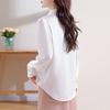 Spring New Style Satin Long-sleeved Ol Professional Shirt Polo Neck Commuting White Shirt Top Women's Trendy
