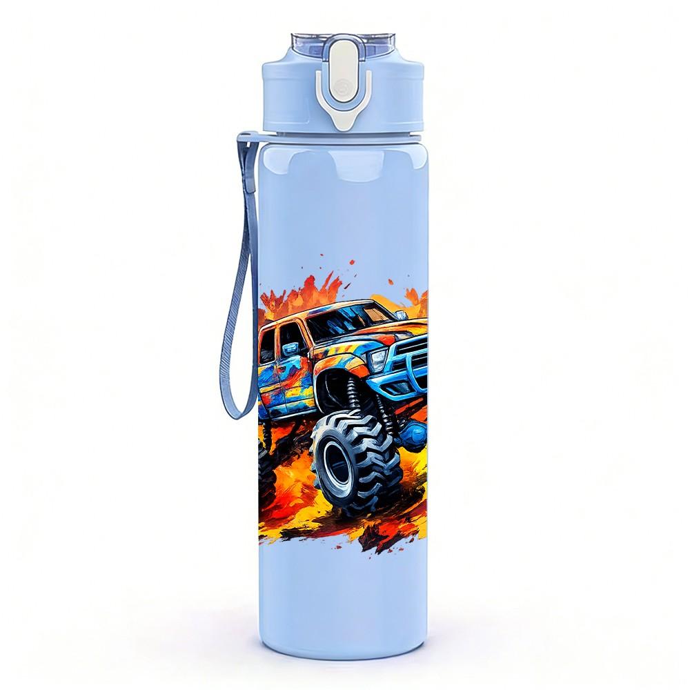 1PC Monster Truck Off Road Vehicle Print 750ml Color Plastic Sports Water Bottle Leakproof Flip Straw Lid Suitable for Sports Office Home Use