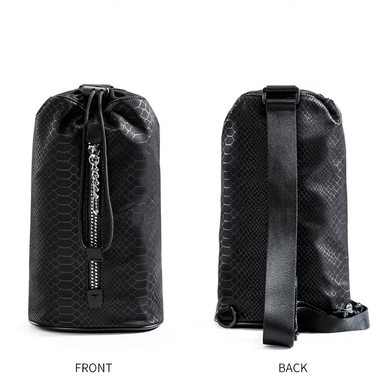 Erkek Kadın Kova çantası Trendy Baskılı Geometrik Silindirik Şekilli Çapraz Çanta 14.1 inç PU Deri Gümüş Leopar / Naylon Siyah Yılan Derisi