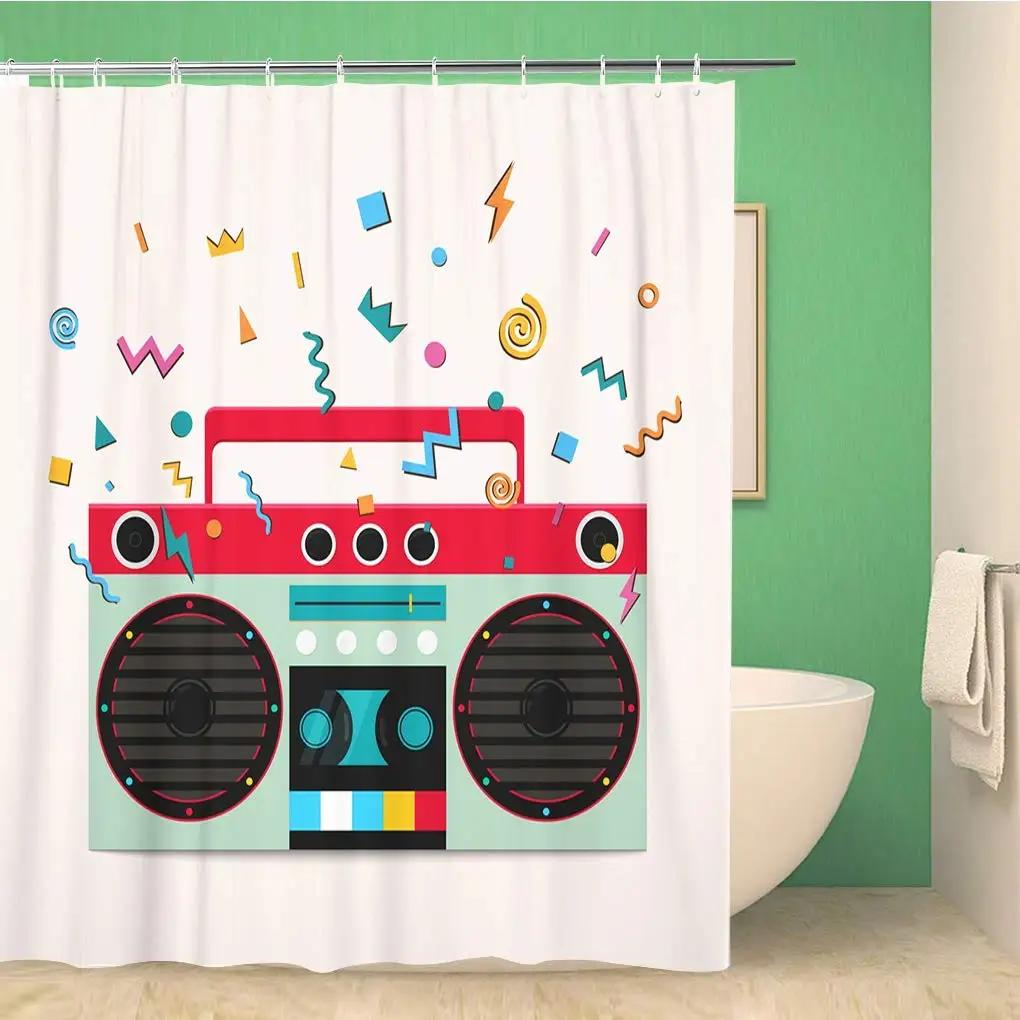 Music Rock Shower Curtains Rap Radio Shower Curtain Bathroom Decorative Waterproof Polyester Fabric Bathtub Screen With Hooks
