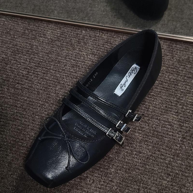 Red square head light mouth single shoes fairy temperament fairy retro ballet flat Mary Jane shoes