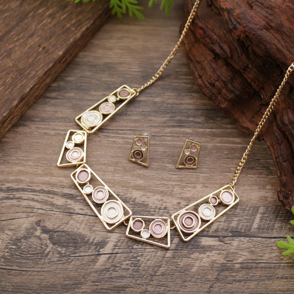 Neues Farbmalerei Öl hohles geometrisches rundes Stecker-Ohrring-Halsketten-Set, übertriebene quadratische Damenhalskette.