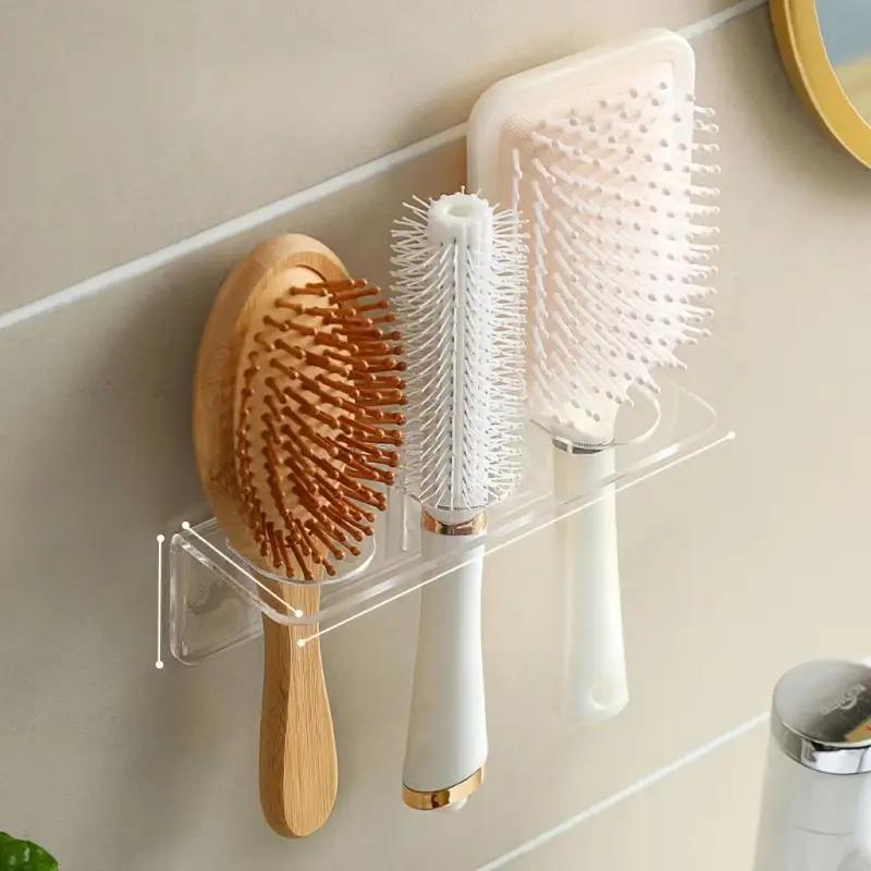 Mensola portaoggetti porta-pettine in acrilico trasparente, da parete, per spazzole per capelli, accessori per il bagno, mensole per la casa