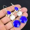 Halloween Deal 925 Sterling Silver Blue Sapphire Stone Dangle Birthday Earrings