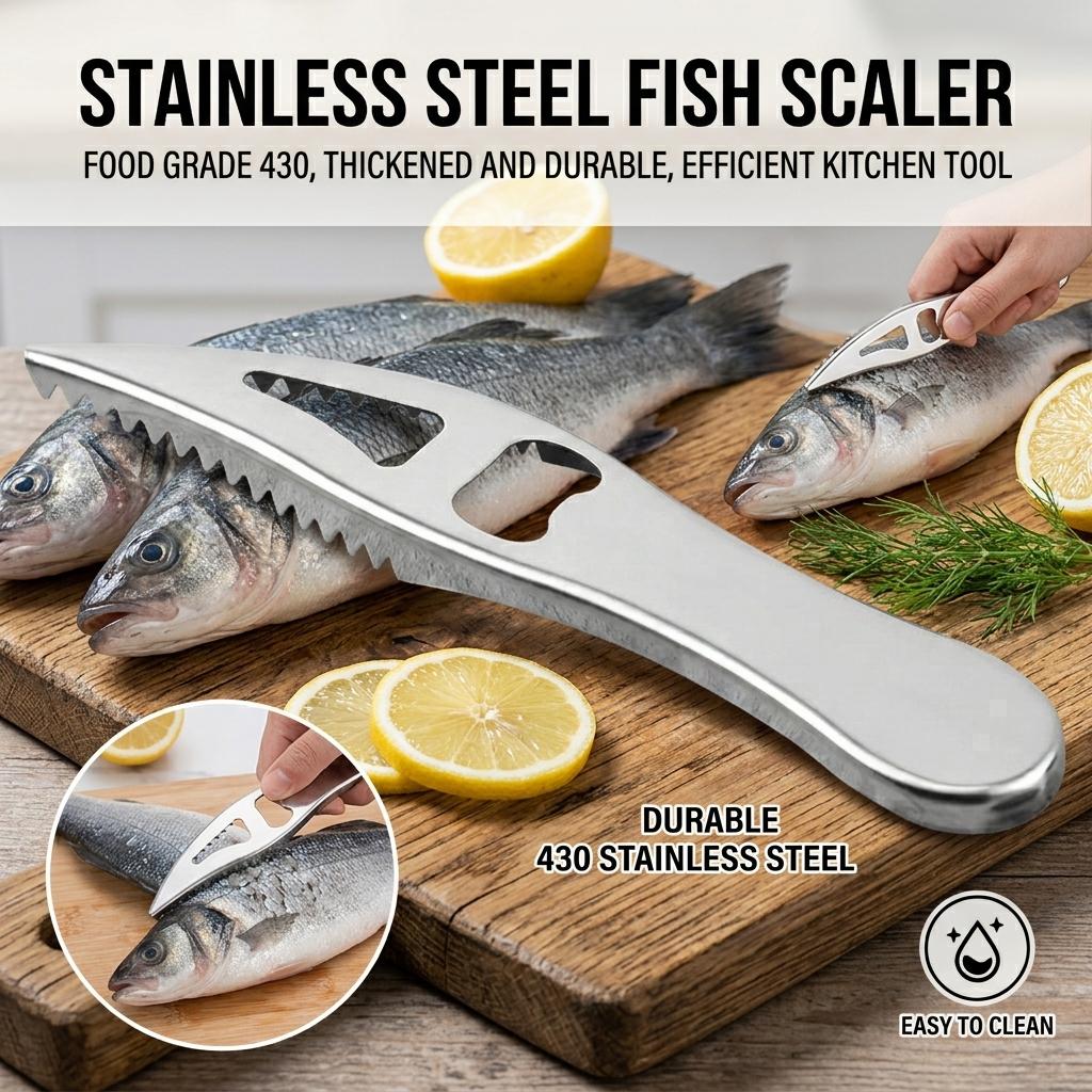 Stainless Steel Fish Scaler 430 Food Grade Heavy Duty Scraper For Kitchen Home Use