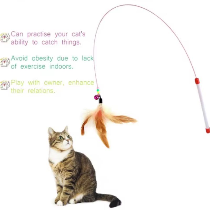 Hot Sale Steel Wire Teasing Cat Stick New Butterfly Colorful Turkey Feathers Fish Cute Bell Playing Toys Supplies