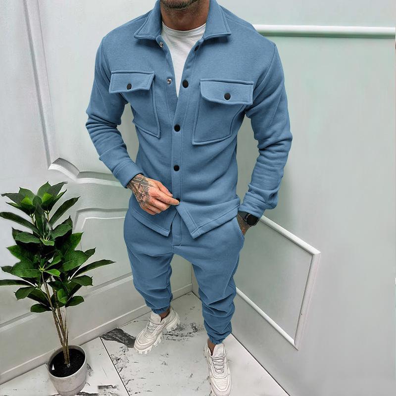 Men's Plus Size Suede Jacket & Pants 2-Piece Set - Spring/Autumn