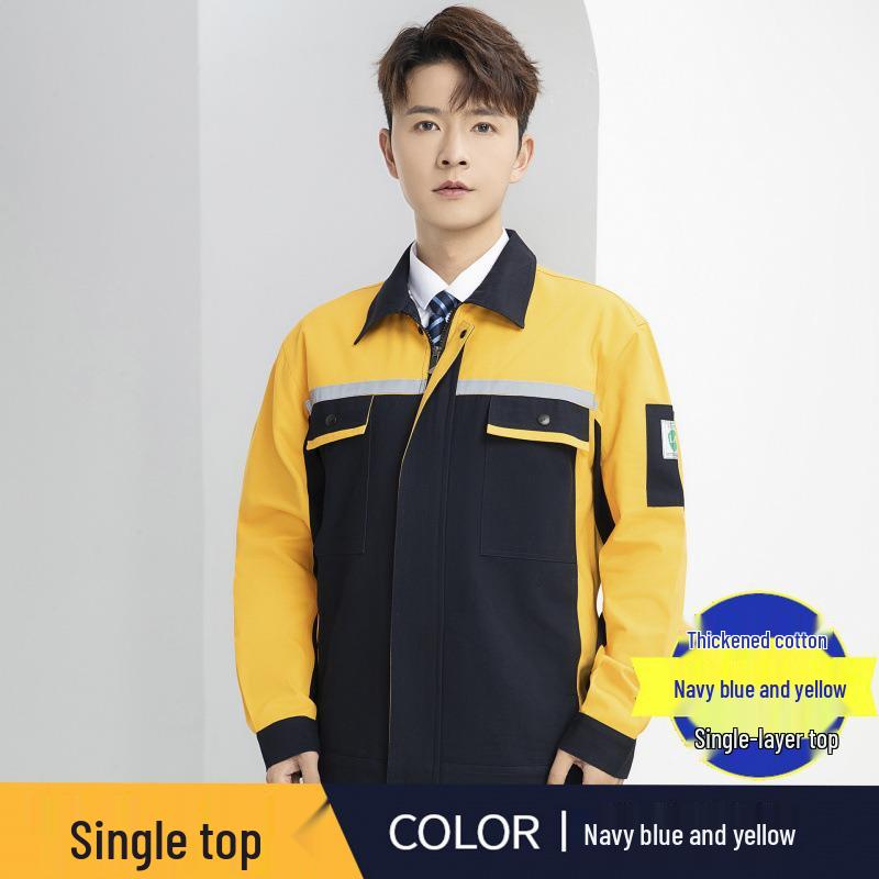 Men's Heavy-Duty Cotton Workwear Set - Long Sleeve, Wear-Resistant, Ideal for Auto Repair and Workshop Use