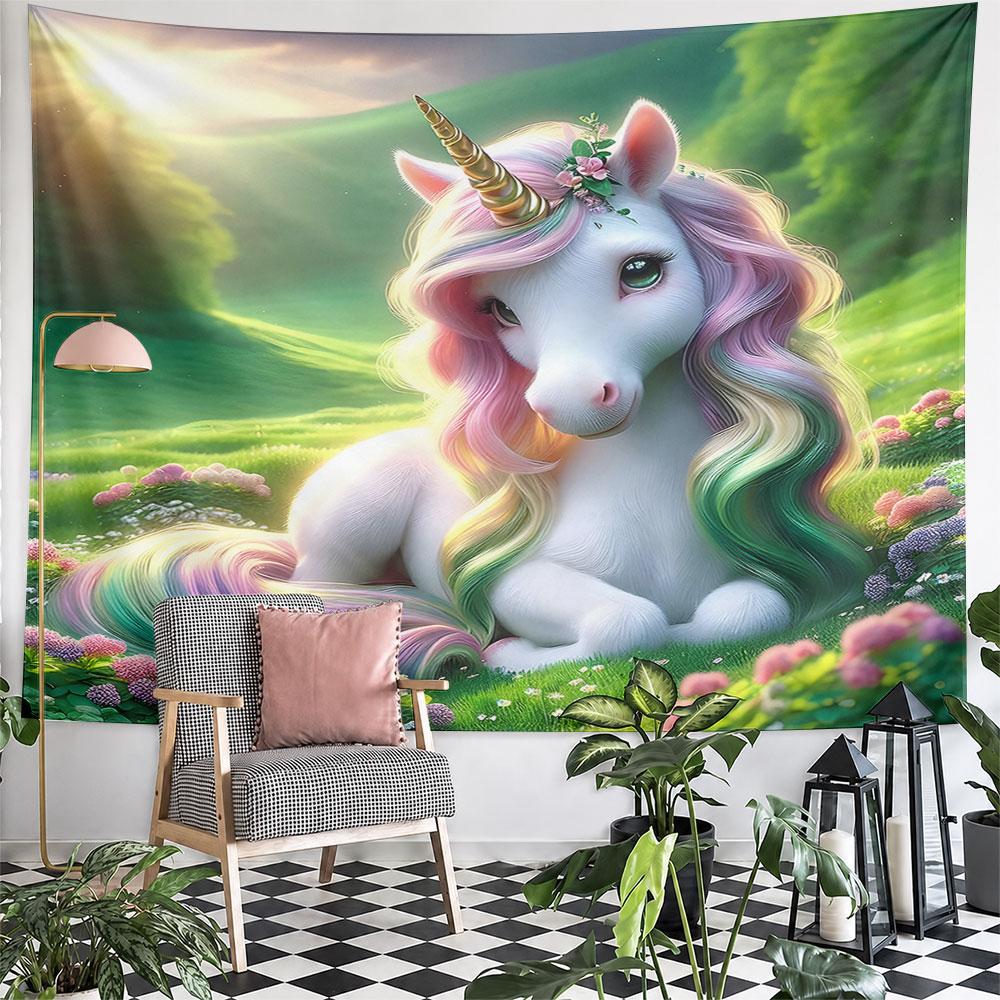 Magical Unicorn in Enchanted Meadow Pattern Wall Hanging Tapestry Decorative Tapestry Home Decor for Bedroom and Living Room