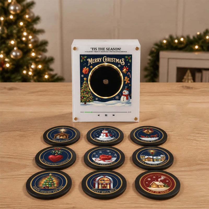Christmas Nfc Music Box Refrigerator Magnet Vinyl Record Player Ambient Night Light 9 Replaceable Discs Fridge Decor