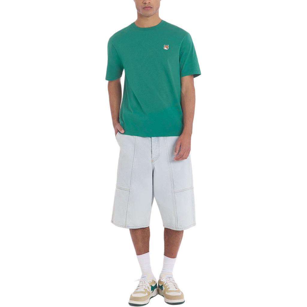 Maison Kitsune SS24 Fox Head Patch Crew Neck Pullover Straight Cut Short Sleeve T-Shirt Men T-Shirt Pine-Green LM00104KJ0008-P373