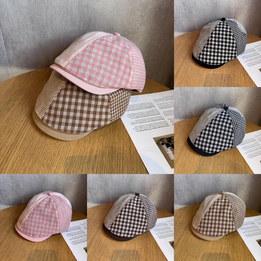 Color Grid Solid Vintage Beret Women Adjustable Fit Sunshade All Cap Seasons
