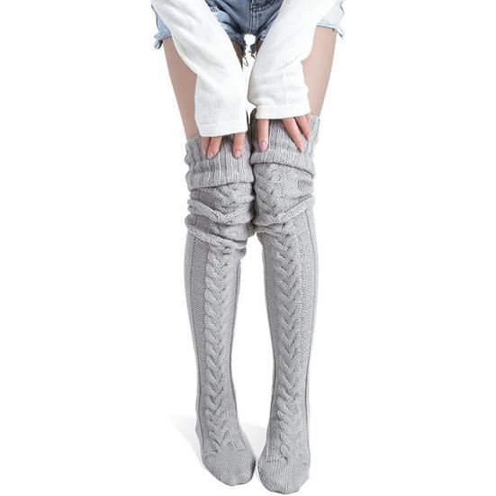 Women Knitted Thigh-high Socks Stretchy Solid Color Boot Socks Long Winter Stockings Over Knee Leg Warmers for Boots Skirts Parties Street