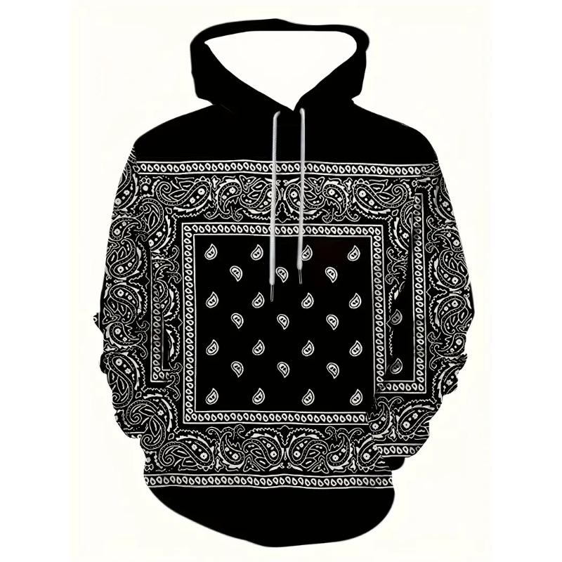Creative Cashew Pattern Printed Hoodie Cool Men's Hoodie Men's Casual Flat Design Hoodie Paired With Kangaroo Pocket Streetwear