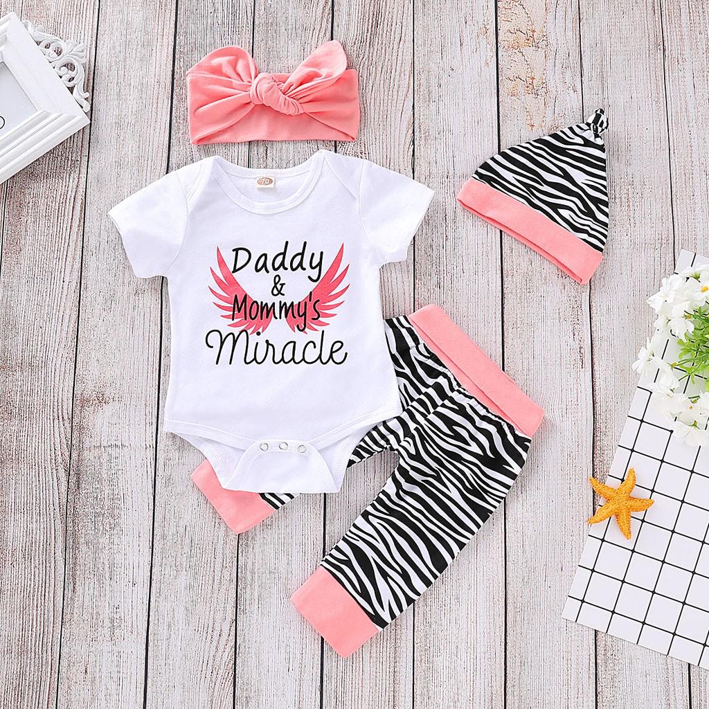 4PCS Newborn Baby Girl Boy Valentine/'s Day Romper Zebra-Stripe Pants Hat Outfits