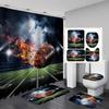 Sport Game Fabric Shower Curtain Set Cool Basketball Soccer Volleyball Rugby Baseball Graffiti Sports Theme Bathroom Set Decor