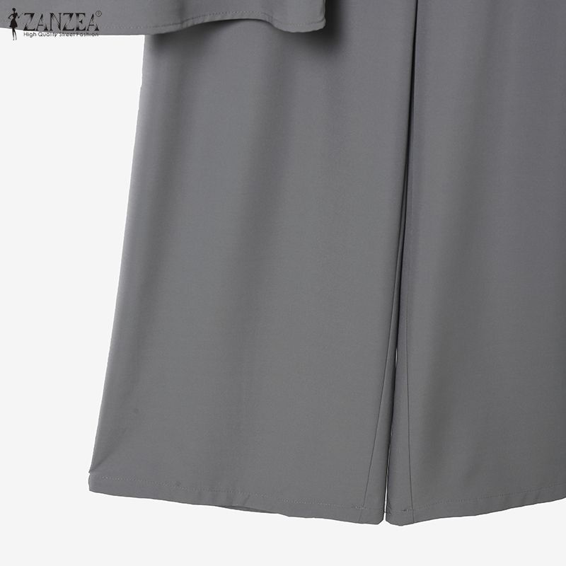 ZANZEA Women Short Sleeve Blouse and Long Pants Summer Two Piece Suit Sets