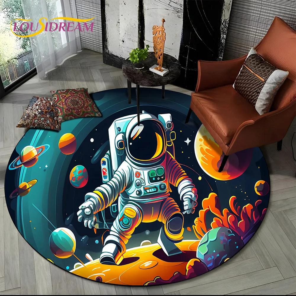 Astronaut Universe Spaceman 3D Outer Space Cartoon Round Area Carpet Rug for Living Room Bedroom Kid Decor,Pet Area Rug Non-slip