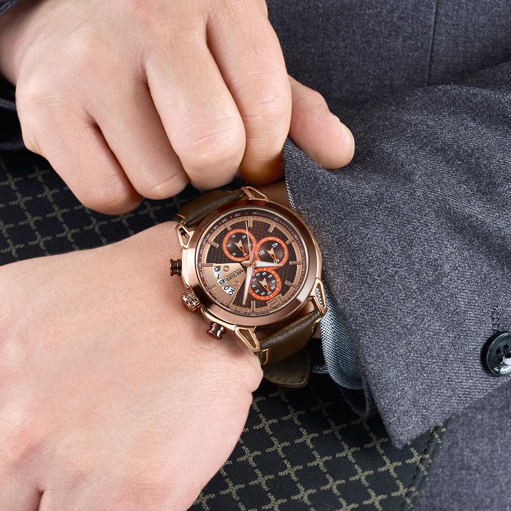 Creative MEGIR Chronograph Pánské hodinky Relogio Masculino Módní Kožené Quartz náramkové hodinky Pánské Clock Hour Army vojenské hodinky