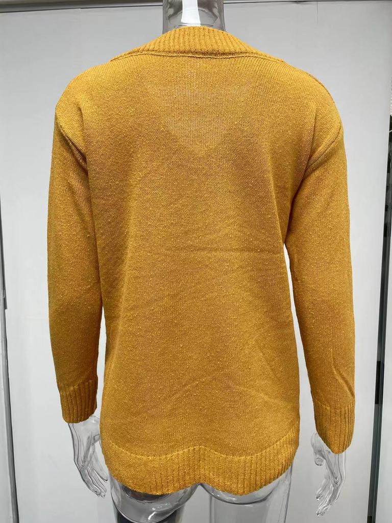 Moda feminina 2025 outono e inverno cor sólida suéter feminino decote em v manga comprida pulôver malha top malha roupas suéter básico pulôver